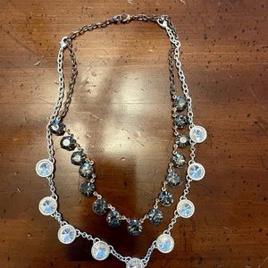 Two strand faux diamond and black jewel necklace